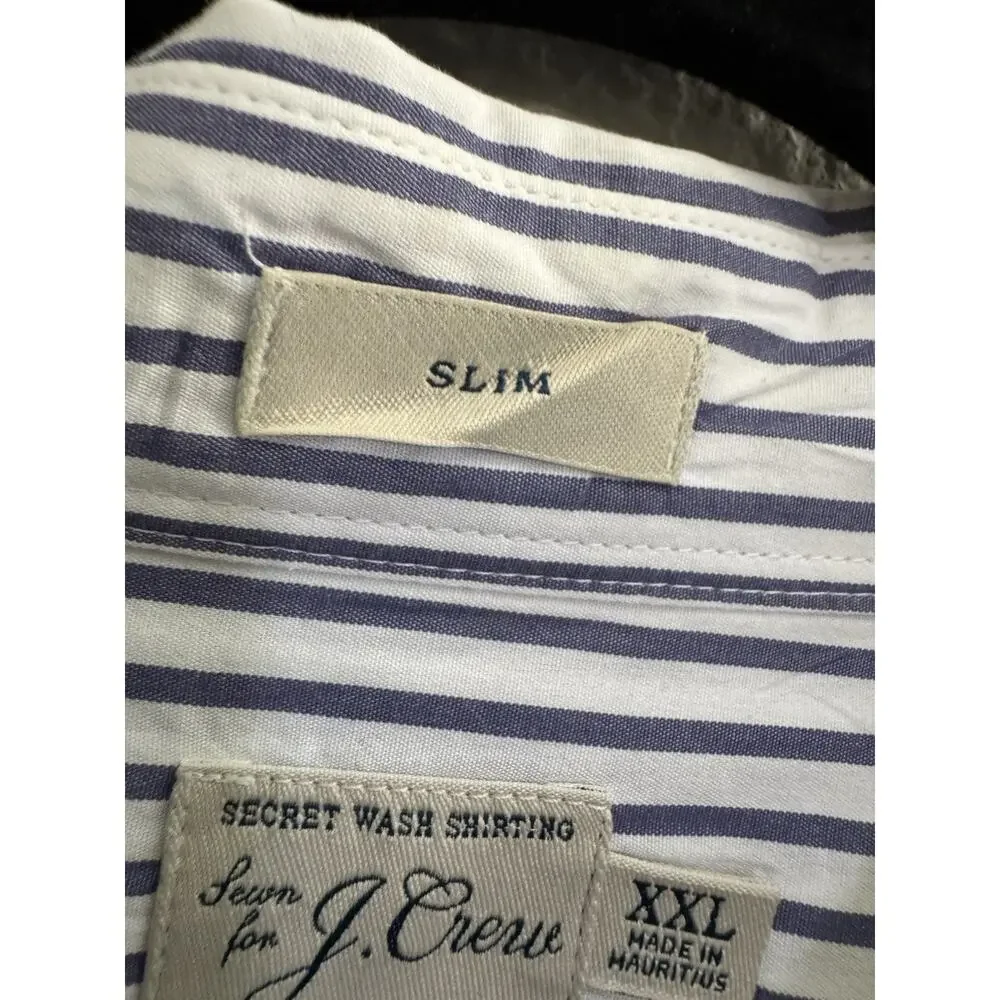 J. Crew Secret Wash Men’s Shirt White Blue Stripe XXL 100’s 2-ply Slim Fit #7188